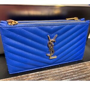 Saint Laurent YSL Monogram Cassandra Chevron Quilted Double Zip